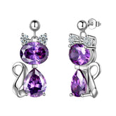 Cat Birthstone February Amethyst Earrings Sterling Silver - Earrings - Aurora Tears